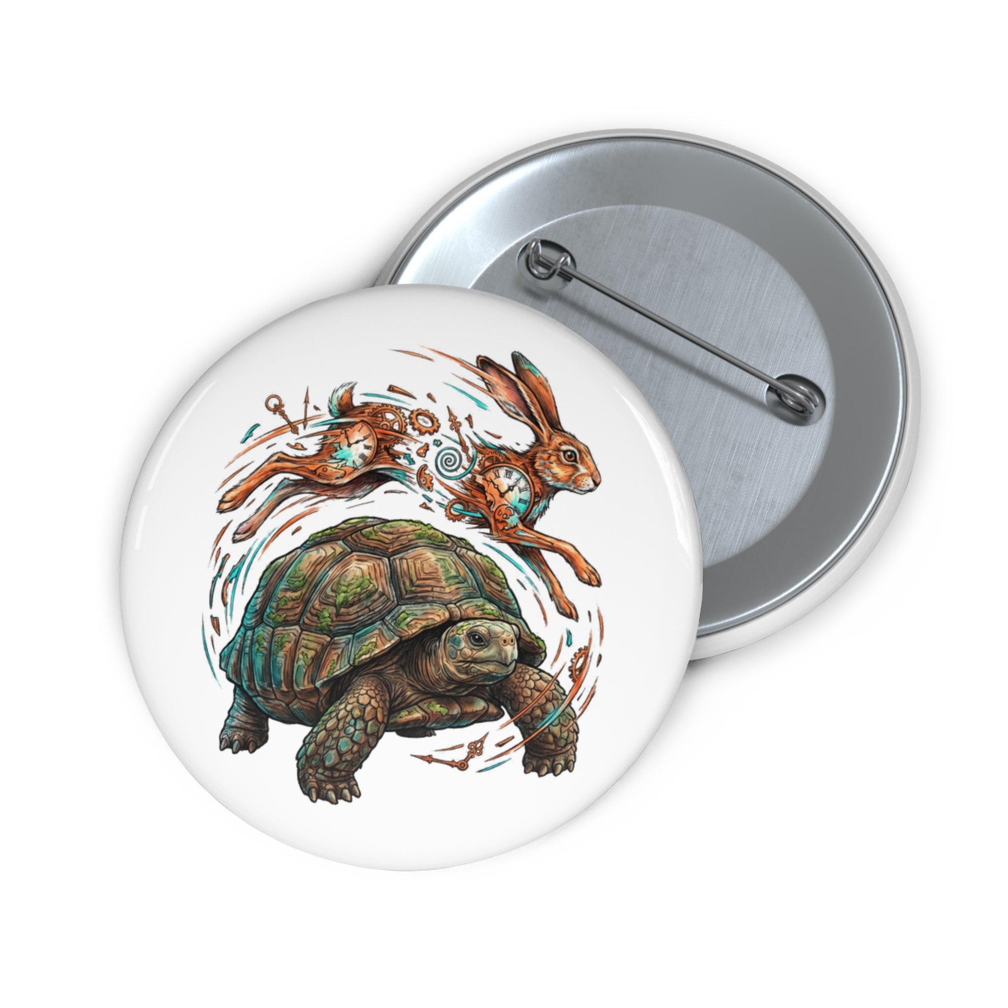 Clockwork Hare & Tortoise 2.25" Pin Button