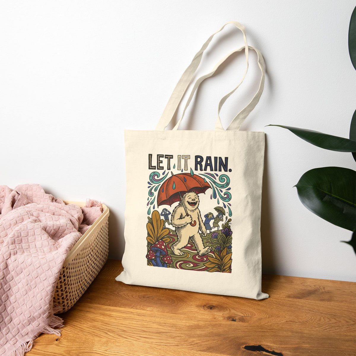 Let it Rain Cotton Canvas Tote Bag