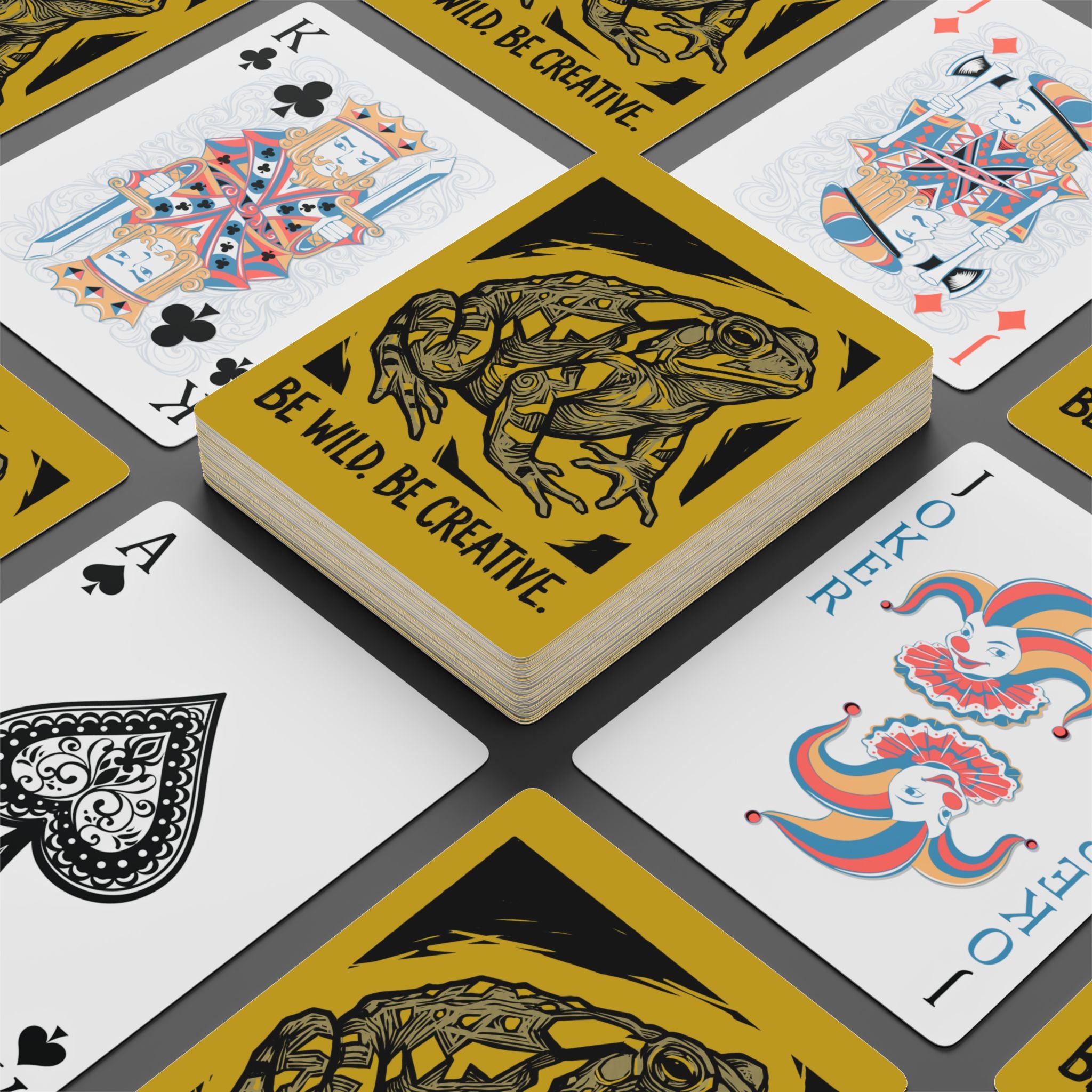 Be Wild. Be Creative. Mustard Yellow Toad Playing Cards
