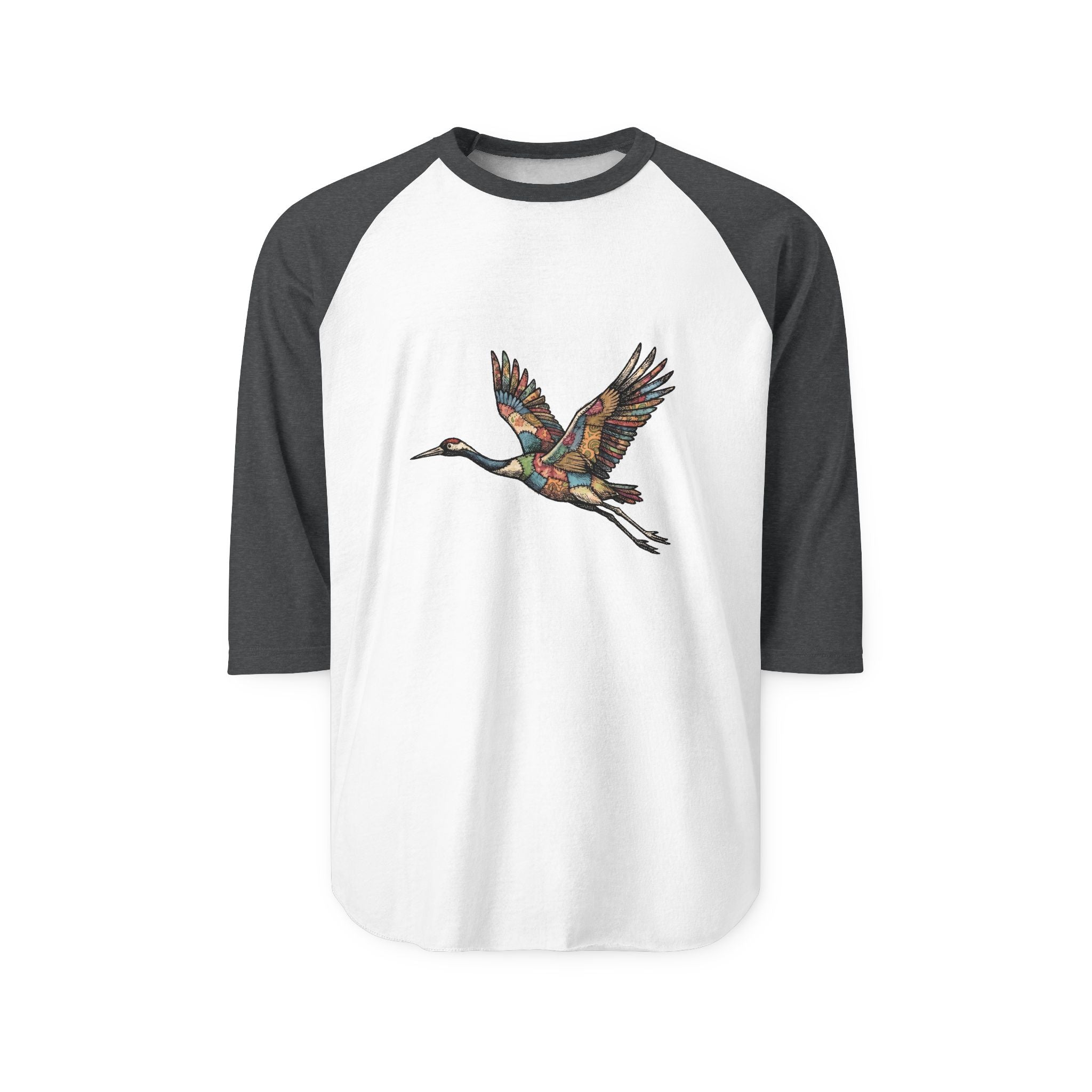 Patchwork Crane Unisex 3/4 Sleeve Raglan Shirt