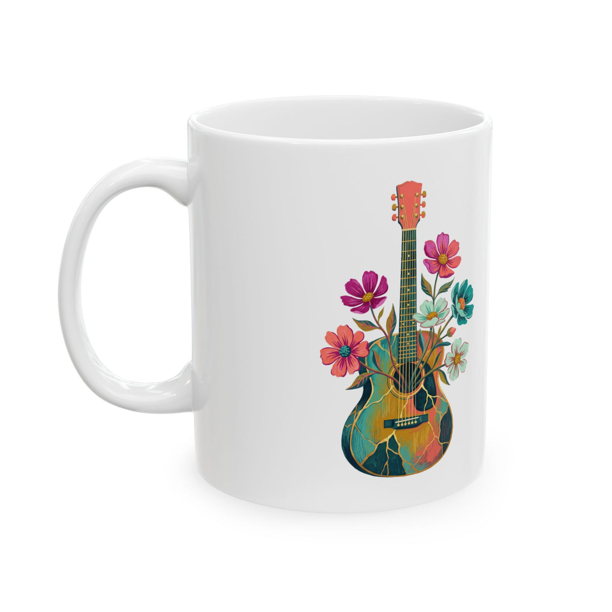 Floral Guitar Ceramic Mug – 11 oz
