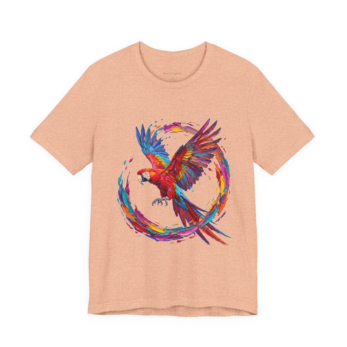 Macaw in Full Flight - Colorful Round Neck T-Shirt