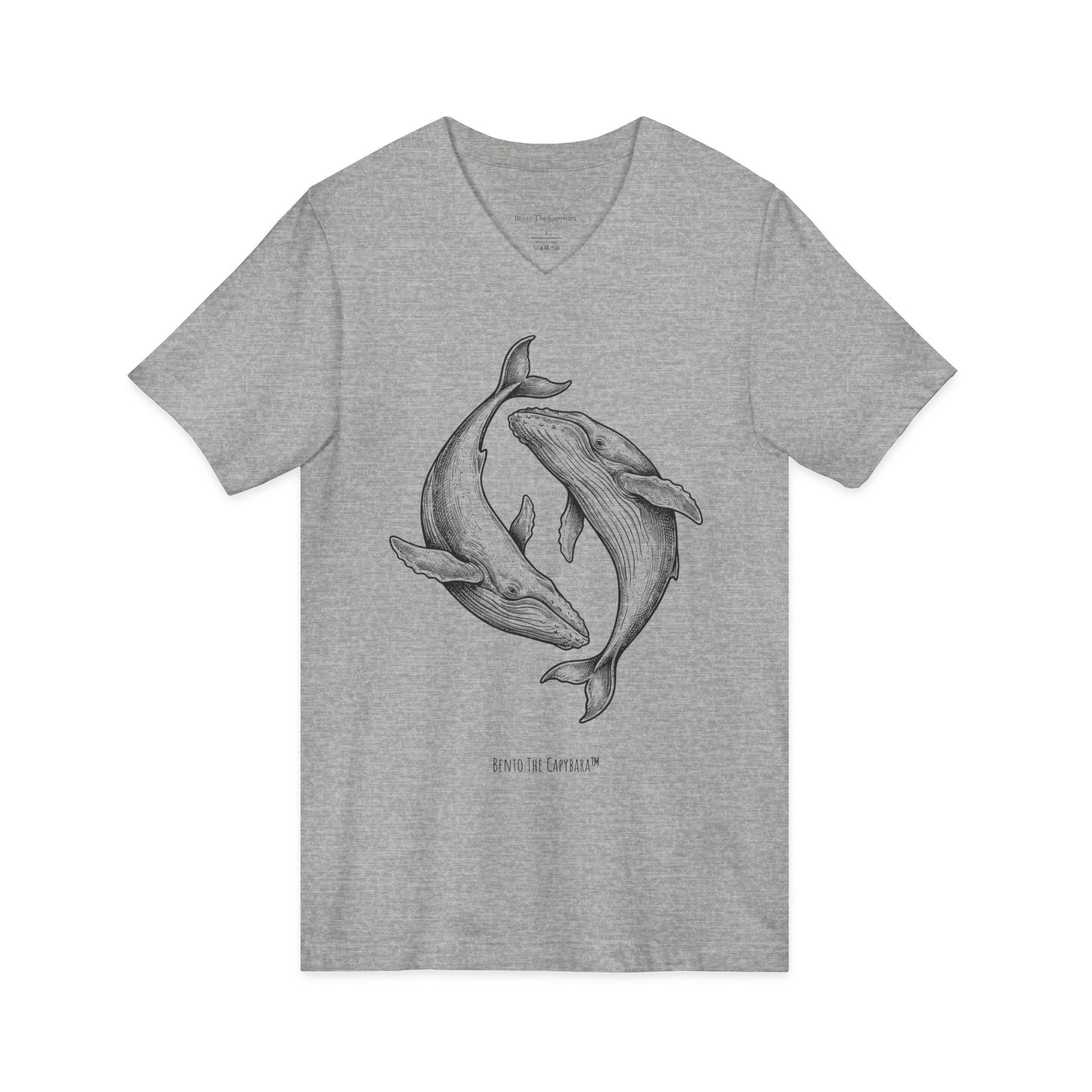 Yin Yang Whales Front & Back Print UNISEX V-Neck T-Shirt