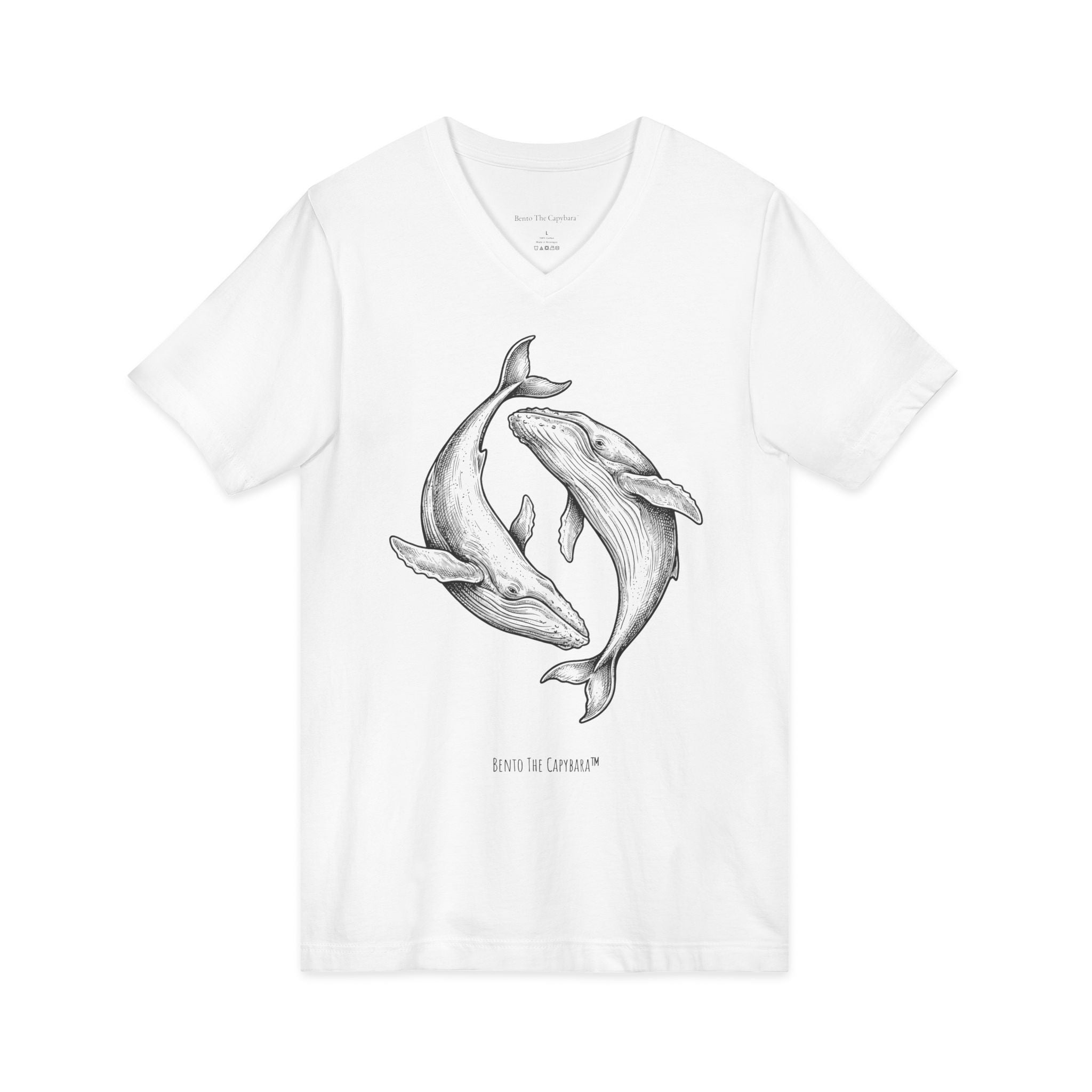 Yin Yang Whales Front & Back Print UNISEX V-Neck T-Shirt