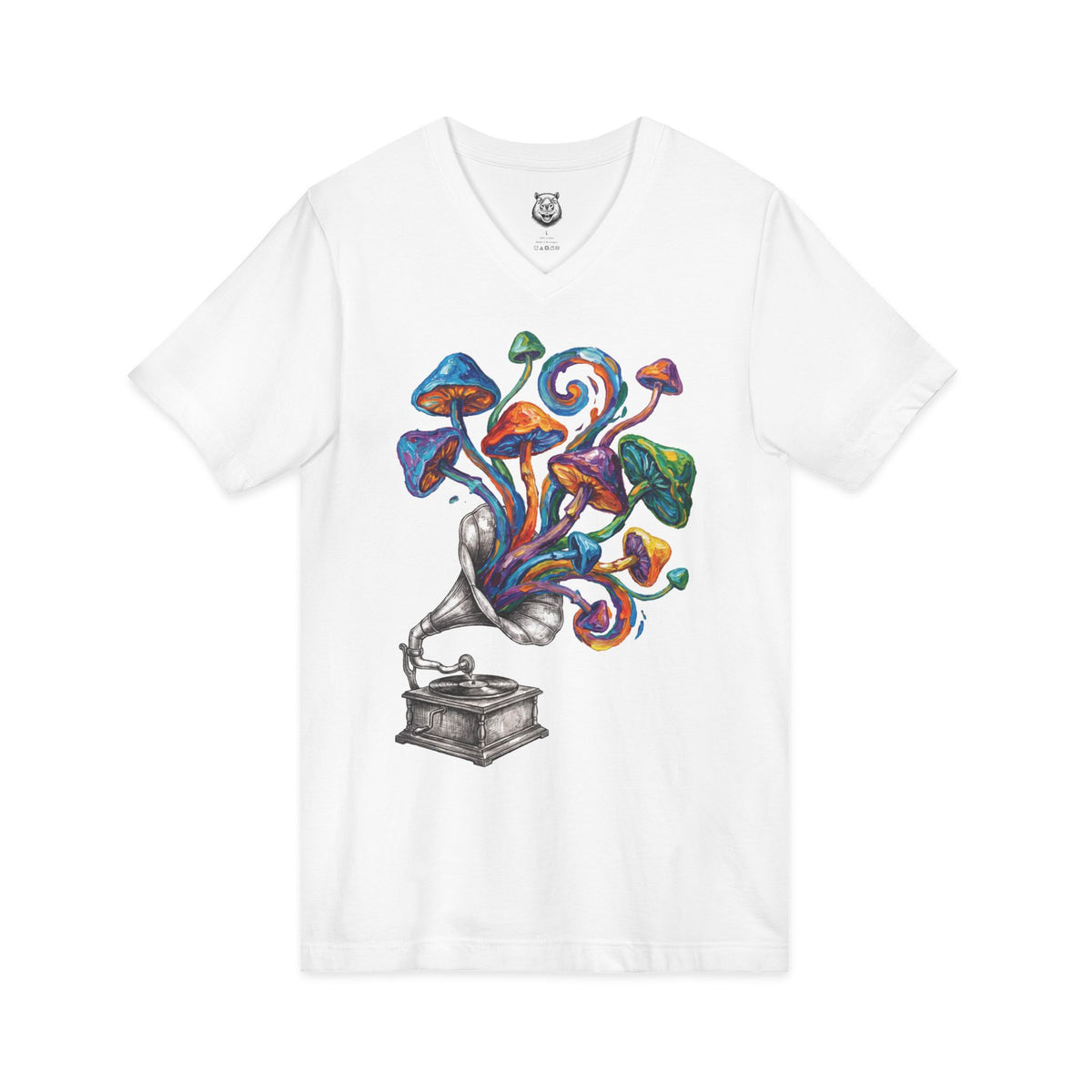 Mushroom Symphony — Unisex V-Neck Graphic T-Shirt