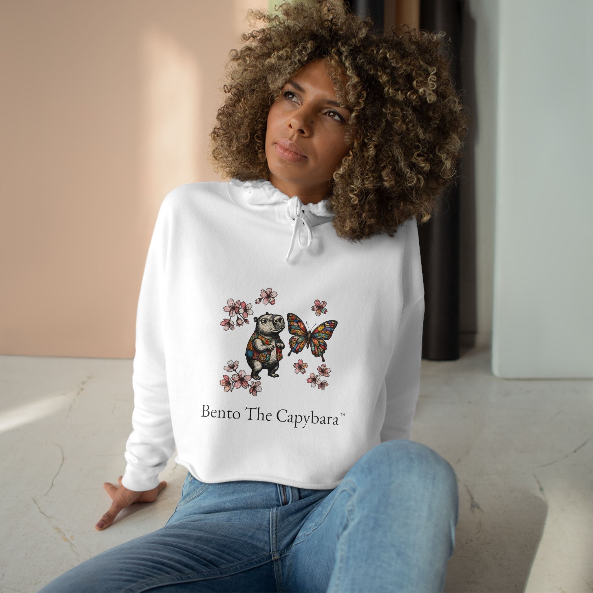 Bento The Capybara Cherry Blossom Crop Hoodie