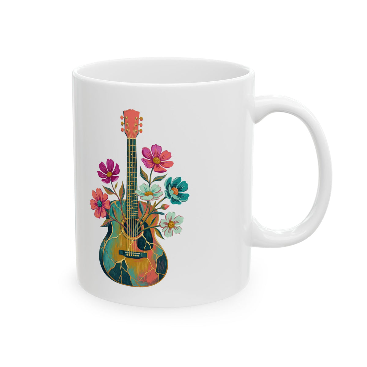 Floral Guitar Ceramic Mug – 11 oz