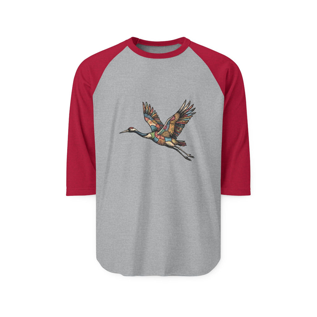 Patchwork Crane Unisex 3/4 Sleeve Raglan Shirt