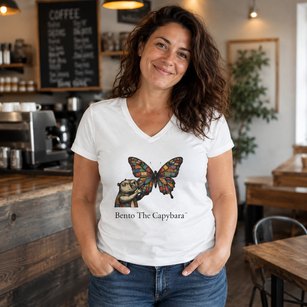 Bento The Capybara Butterfly women's V-Neck T-Shirt