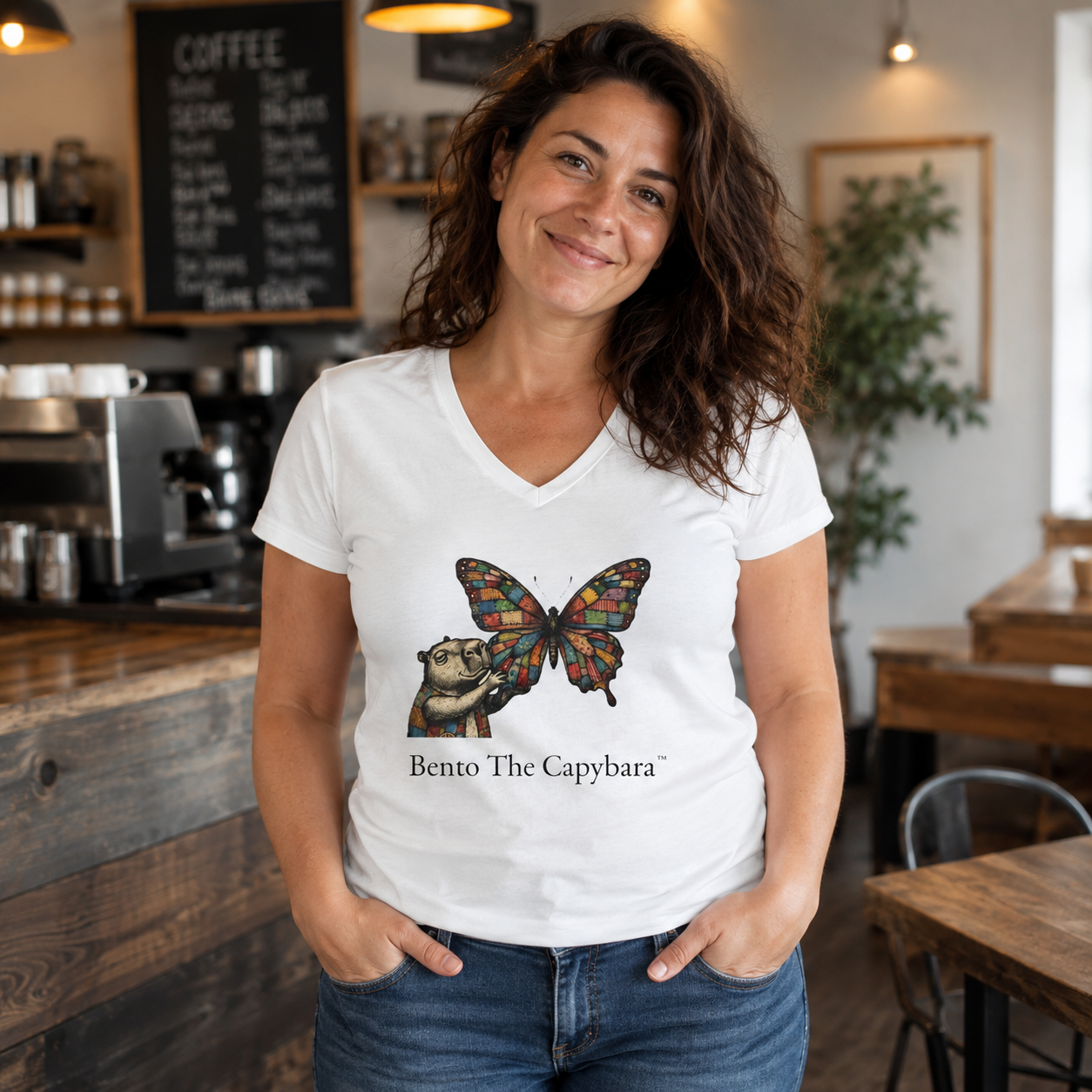 Bento The Capybara Butterfly women's V-Neck T-Shirt
