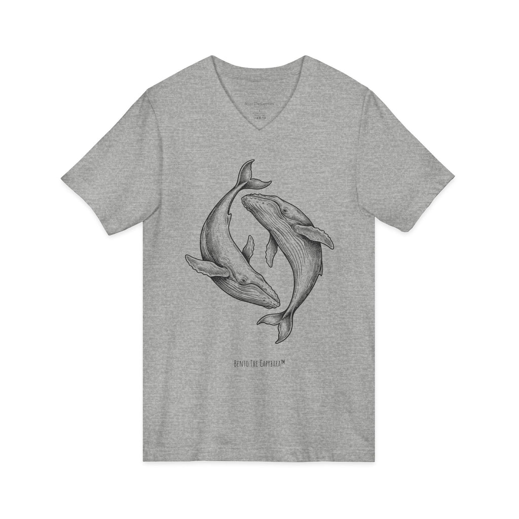 Yin Yang Whales Front & Back Print UNISEX V-Neck T-Shirt