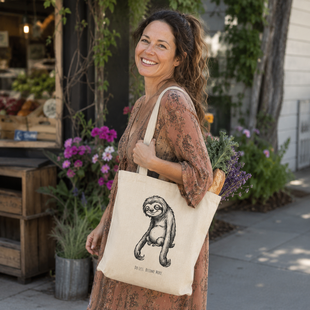 Do Less Become More Sloth Unisex Cotton Canvas Tote Bag