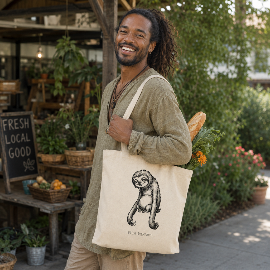 Do Less Become More Sloth Unisex Cotton Canvas Tote Bag