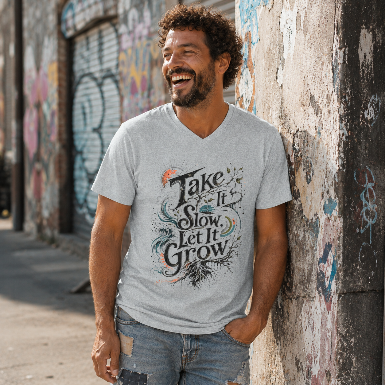 Take It Slow Let It Grow Unisex V-Neck T-Shirt