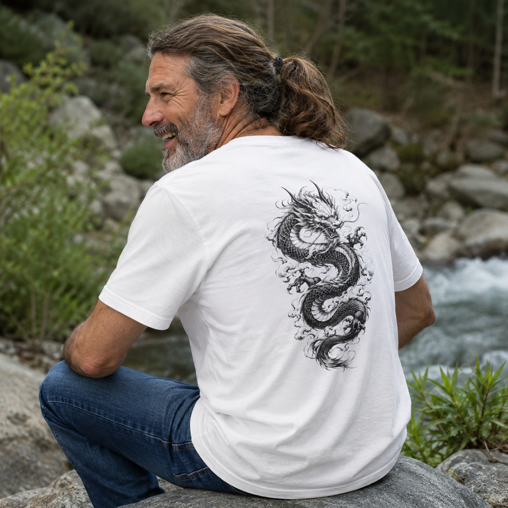 Traditional Dragon Back Print Men's V-Neck T-Shirt