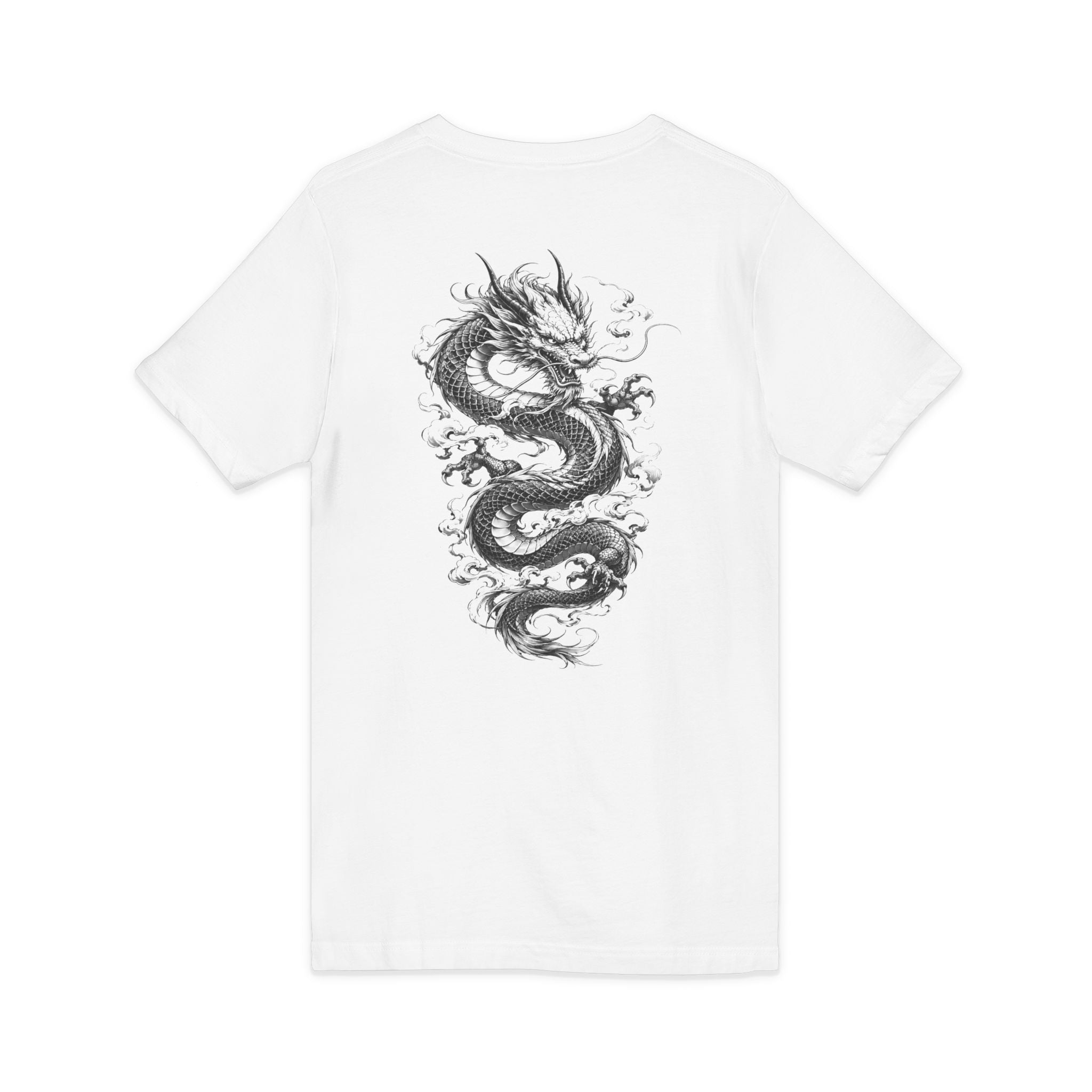 Traditional Dragon Back Print Men's V-Neck T-Shirt