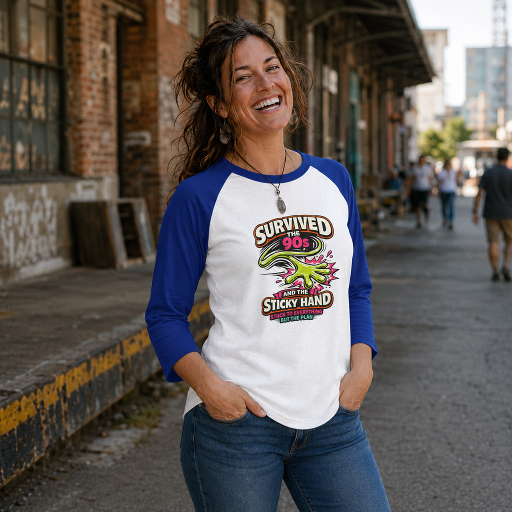 Survived the 90s Sticky Hand Unisex 3/4 Sleeve Raglan Shirt