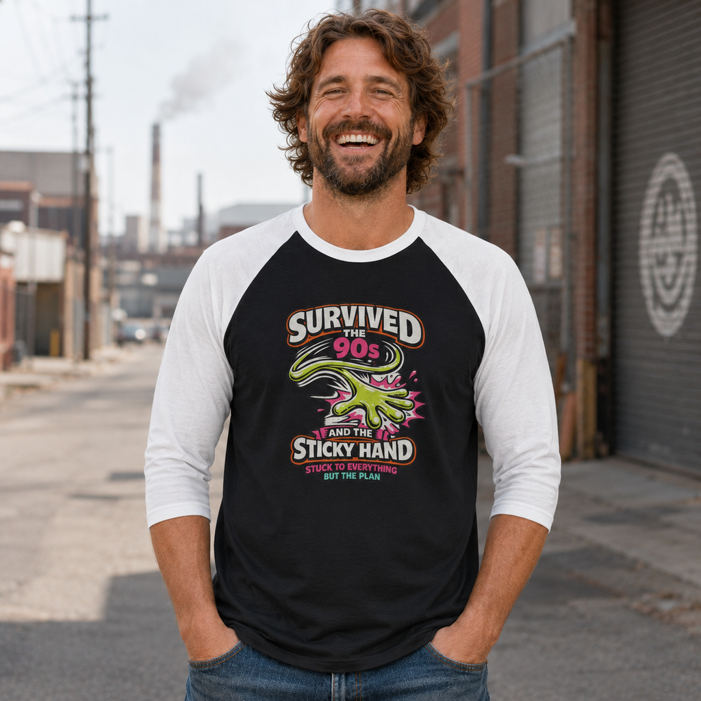 Unisex Survived the 90s Sticky Hand 3/4 Sleeve Raglan Baseball Shirt