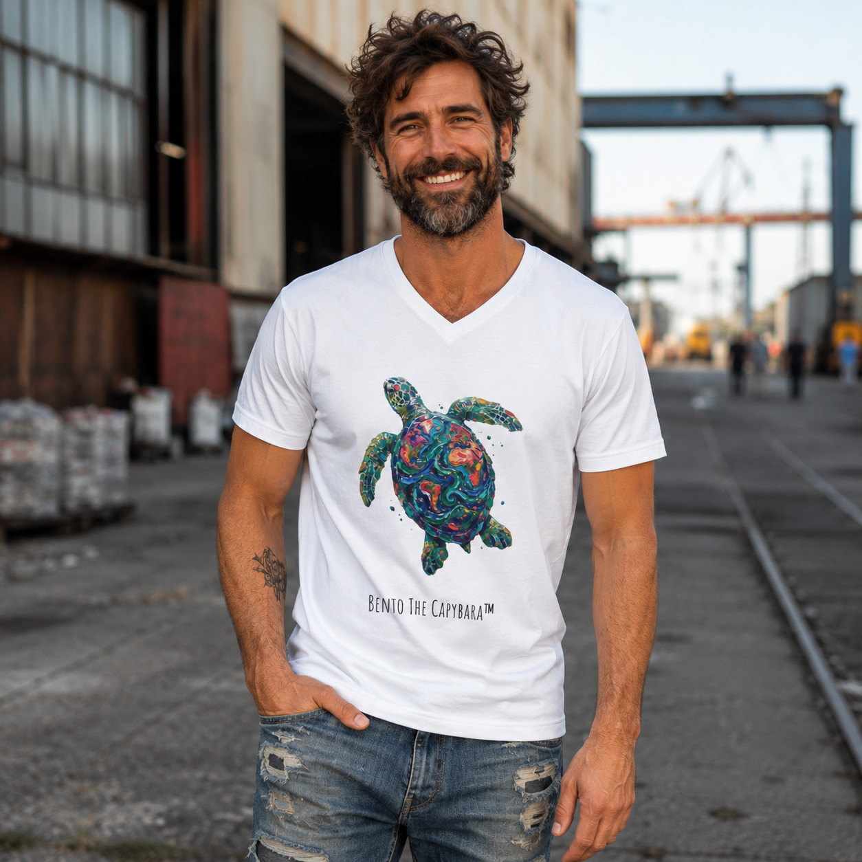 Tidal Mosaic Sea Turtle V-Neck T-Shirt