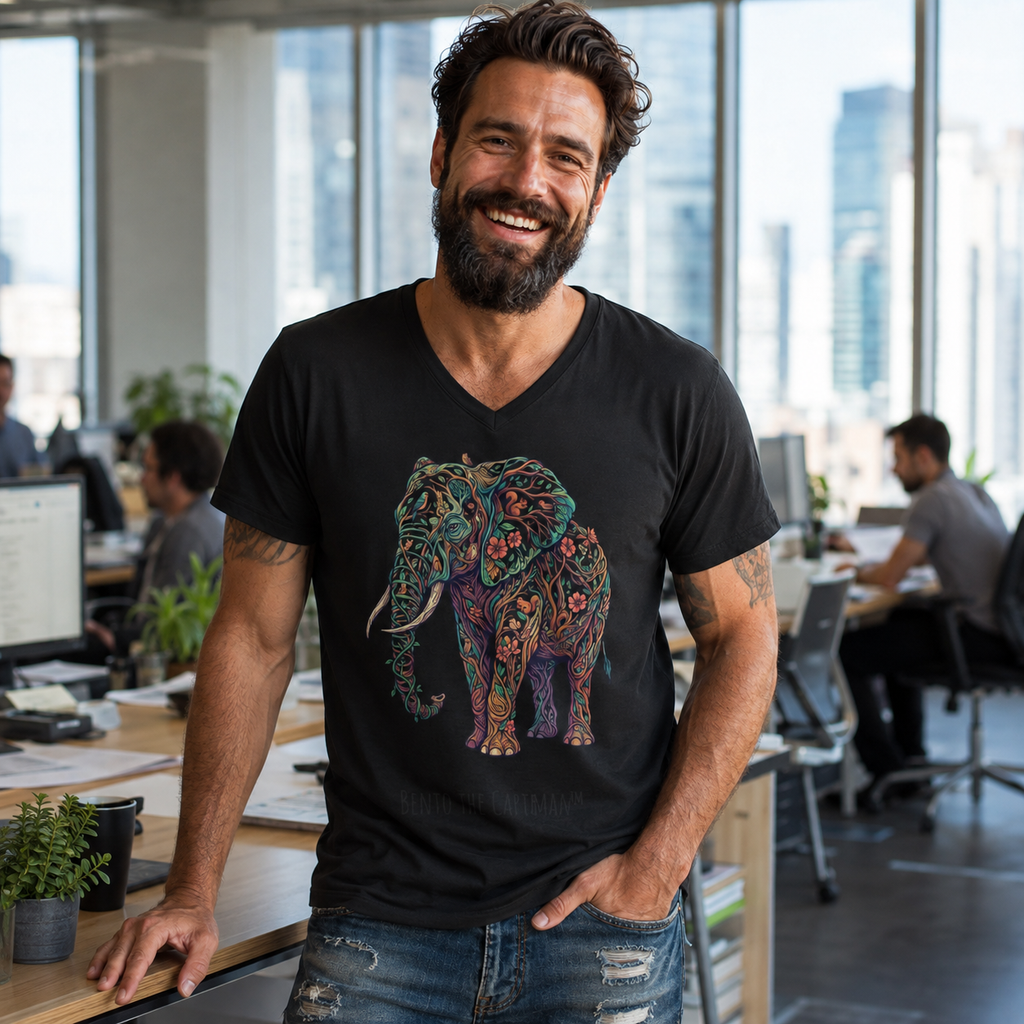 Ornamental Elephant V-Neck T-Shirt