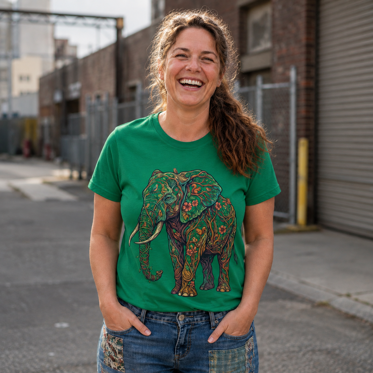 Wild Garden Elephant Round Neck T-Shirt