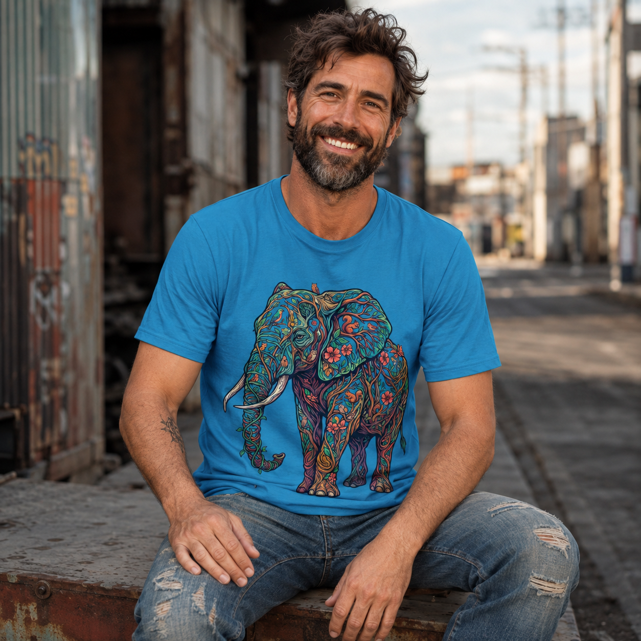Wild Garden Elephant Round Neck T-Shirt