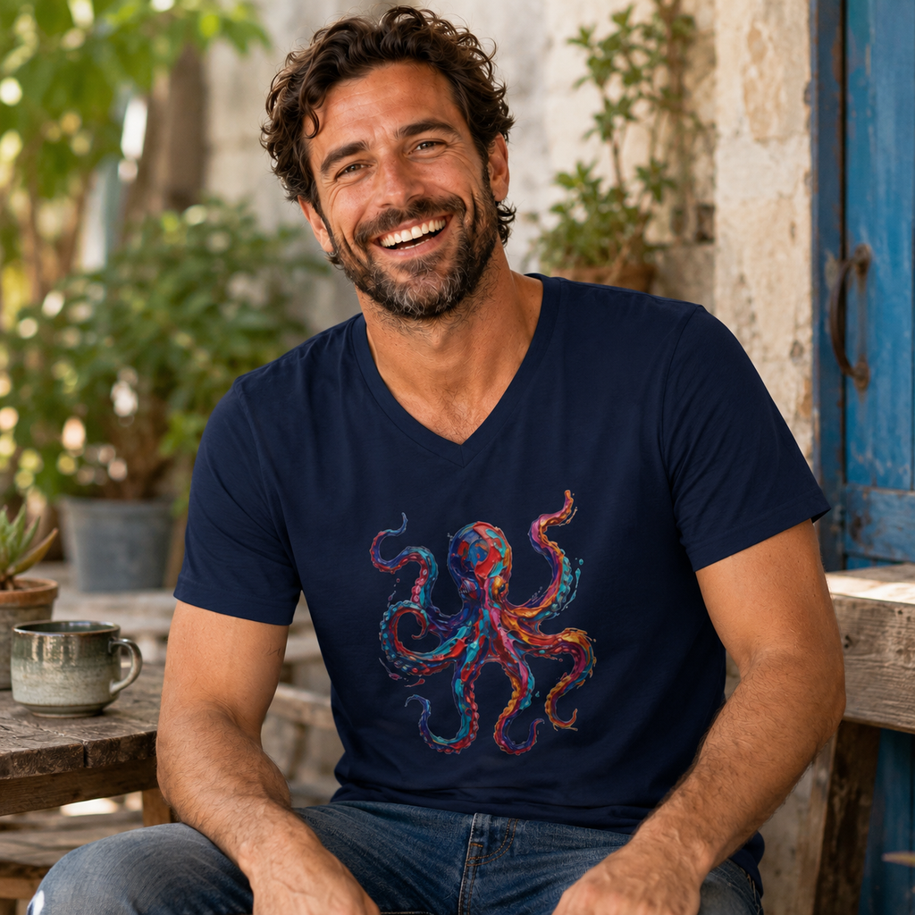 Chromatic Octopus V neck UNISEX Tee