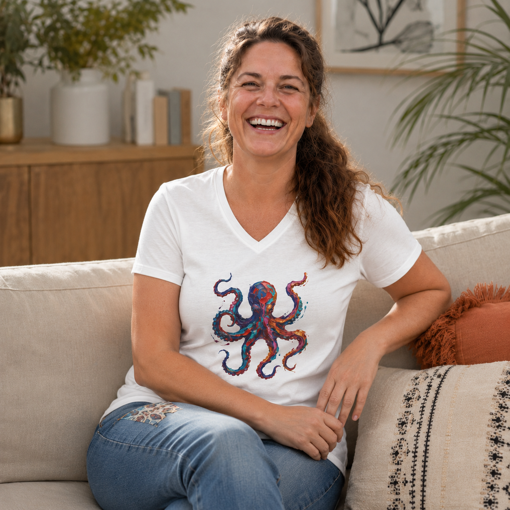 Chromatic Octopus V neck UNISEX Tee