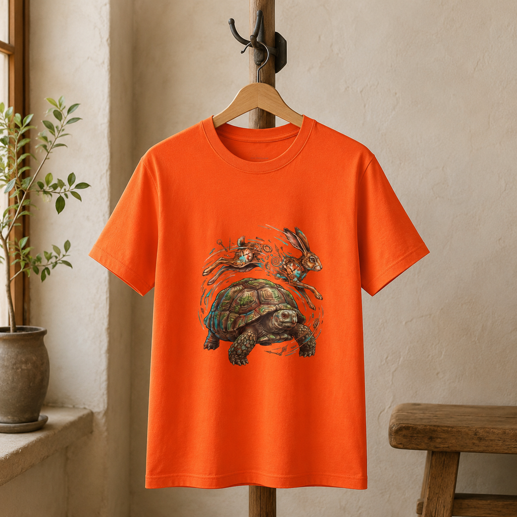 Clockwork Hare & Tortoise Round Neck T-Shirt