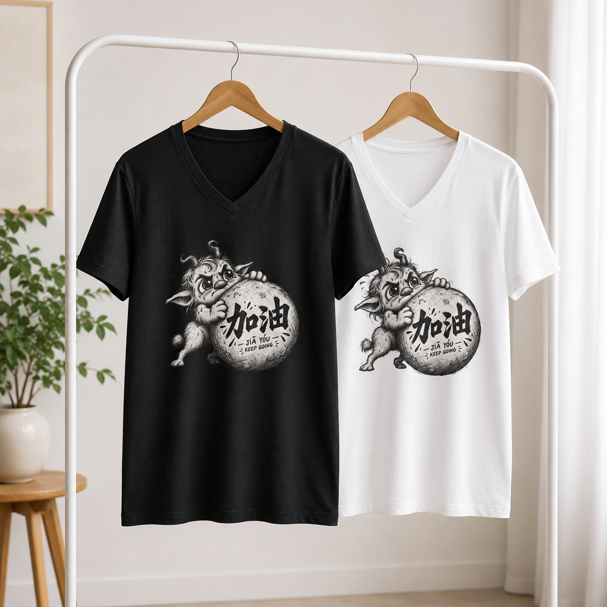 Jia You — Keep Going V-Neck T-Shirt