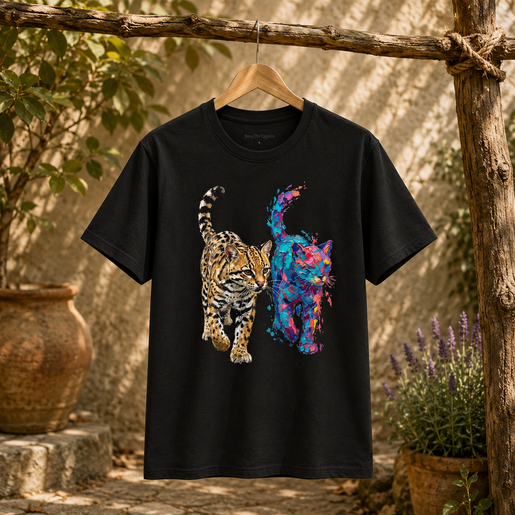 Ocelot in Two Worlds Round Neck T-Shirt