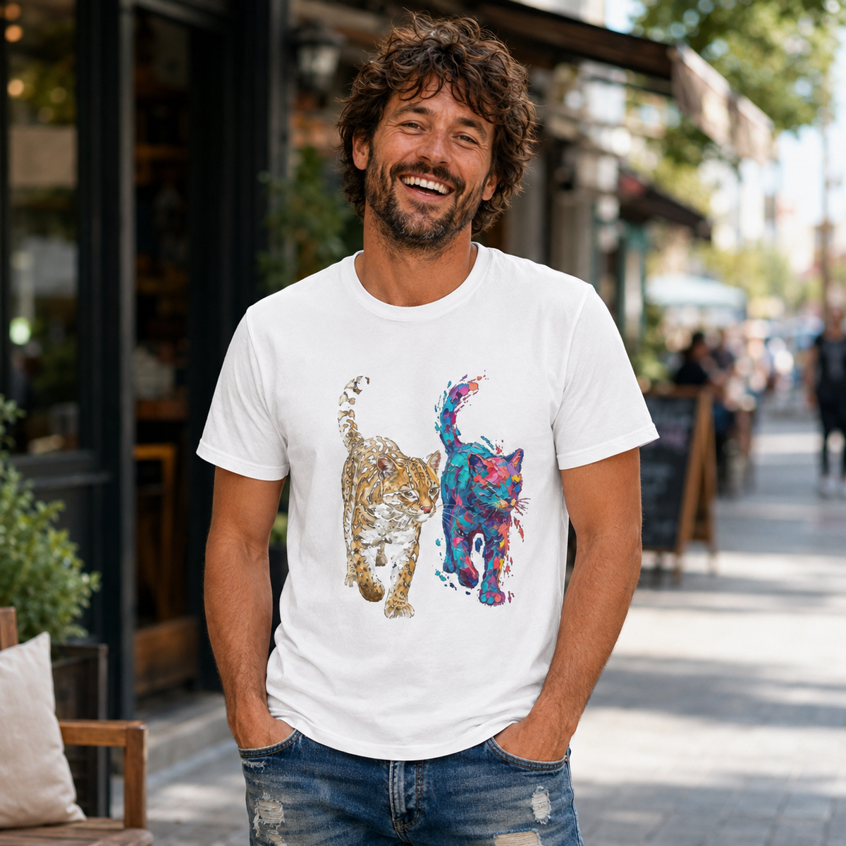 Ocelot in Two Worlds Round Neck T-Shirt