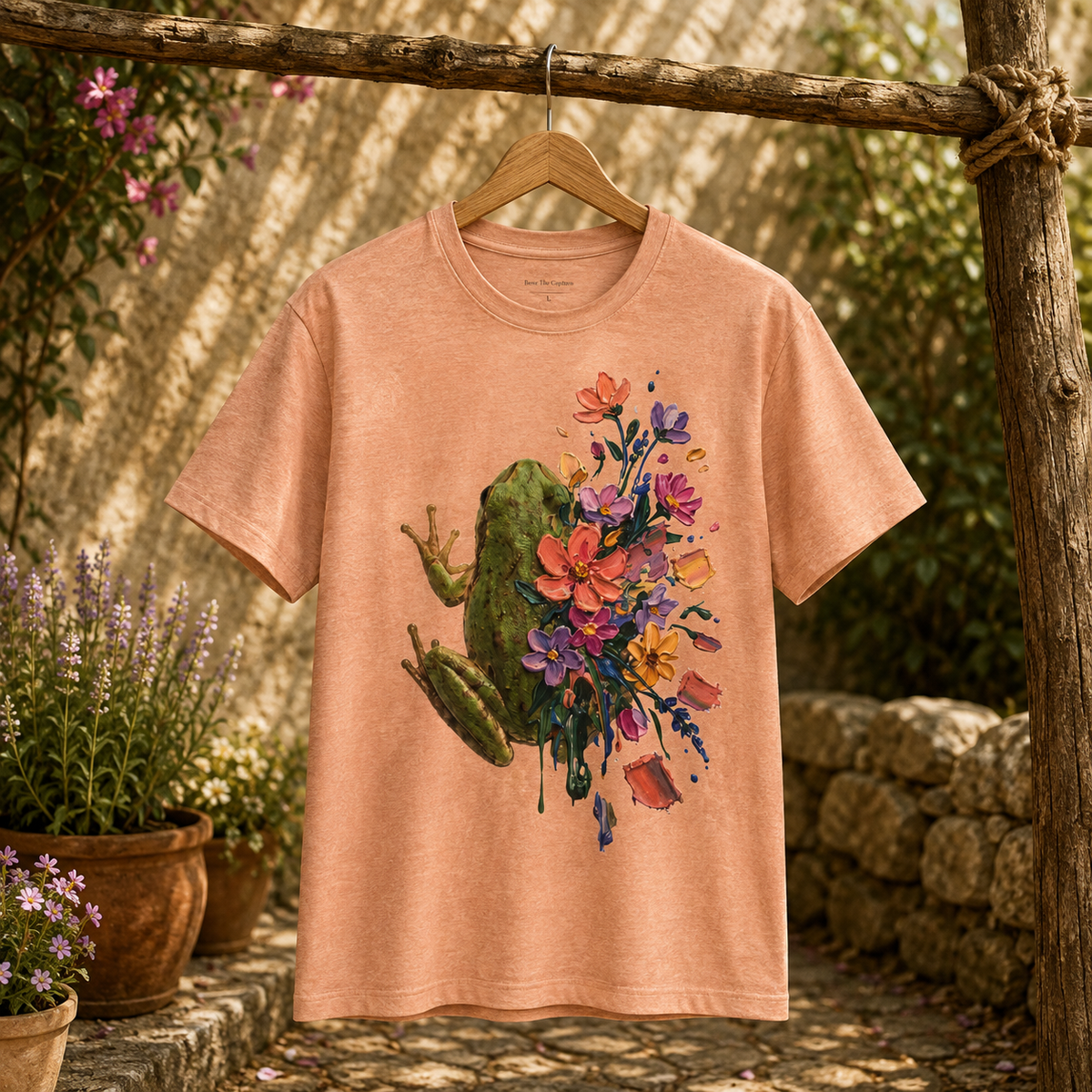 Frog in Bloom - Colorful Round Neck T-Shirt