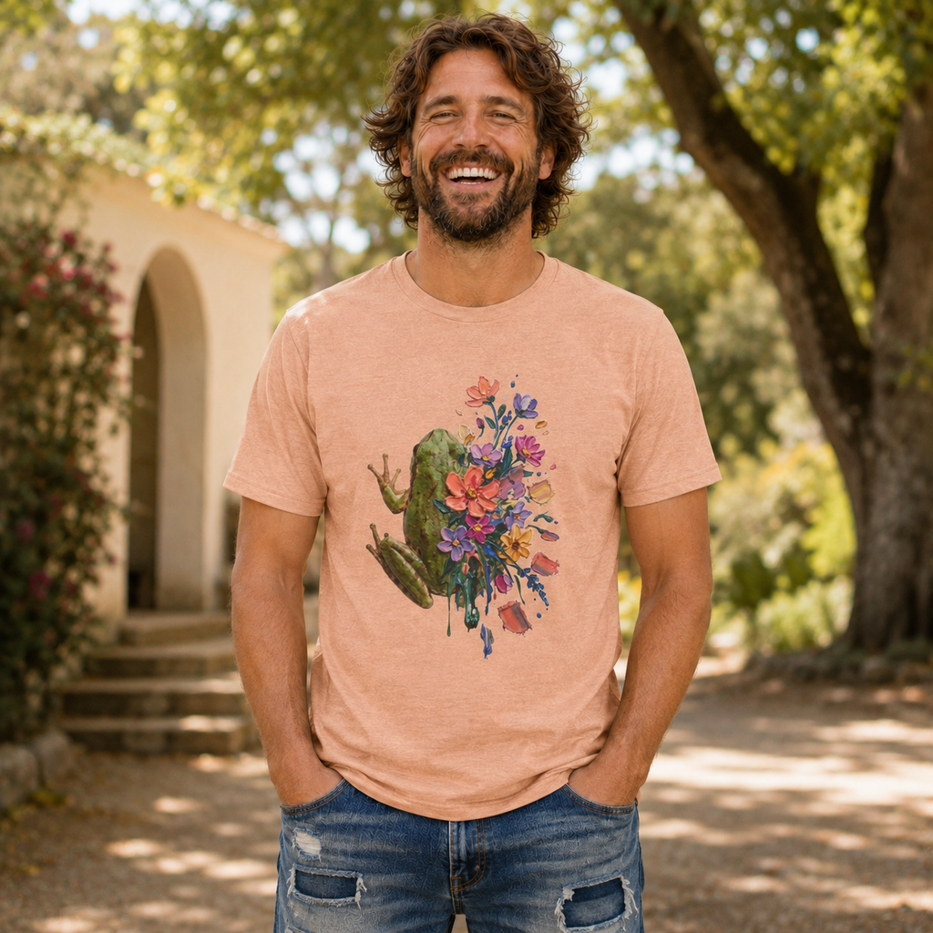 Frog in Bloom - Colorful Round Neck T-Shirt