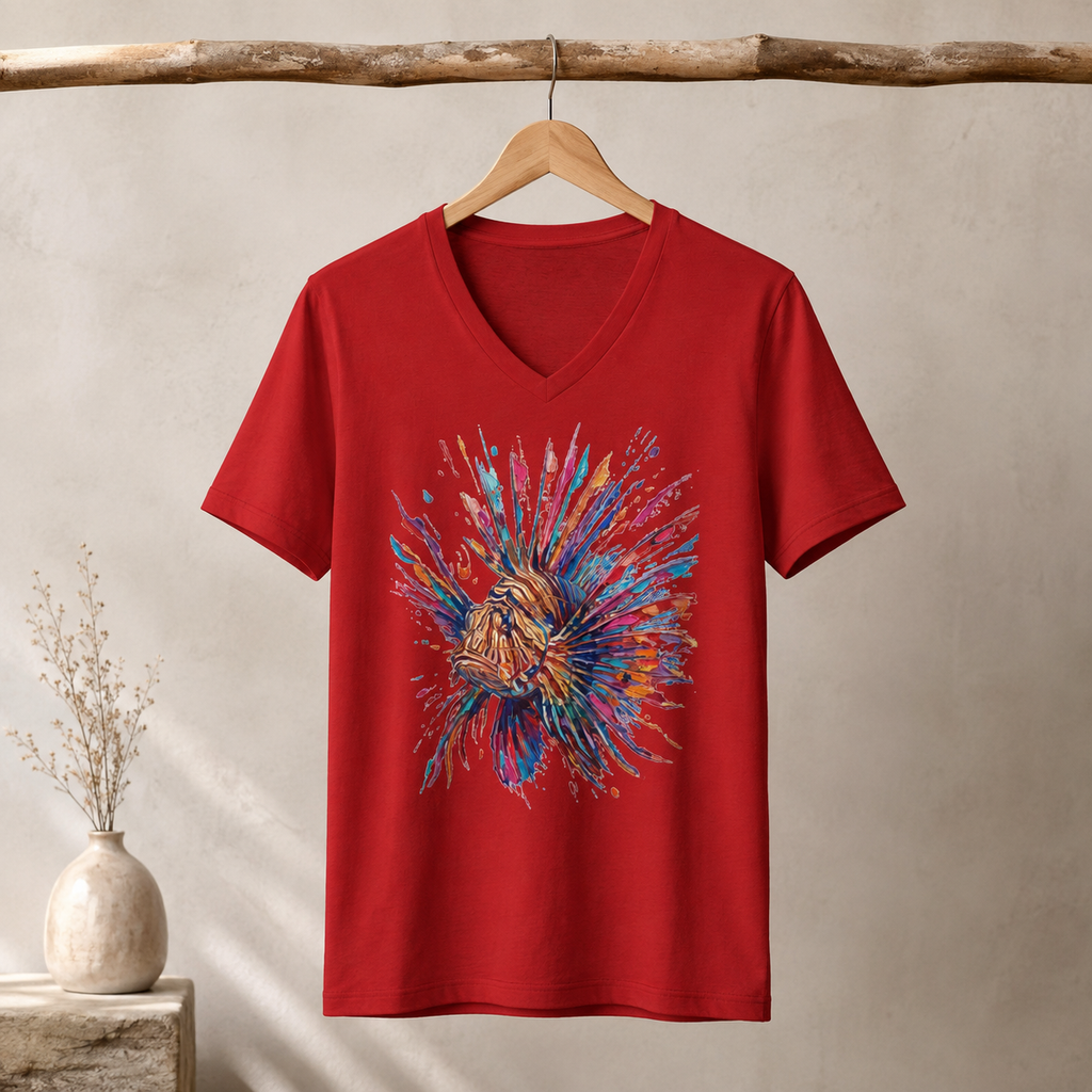 Lionfish in Full Color V-Neck T-Shirt