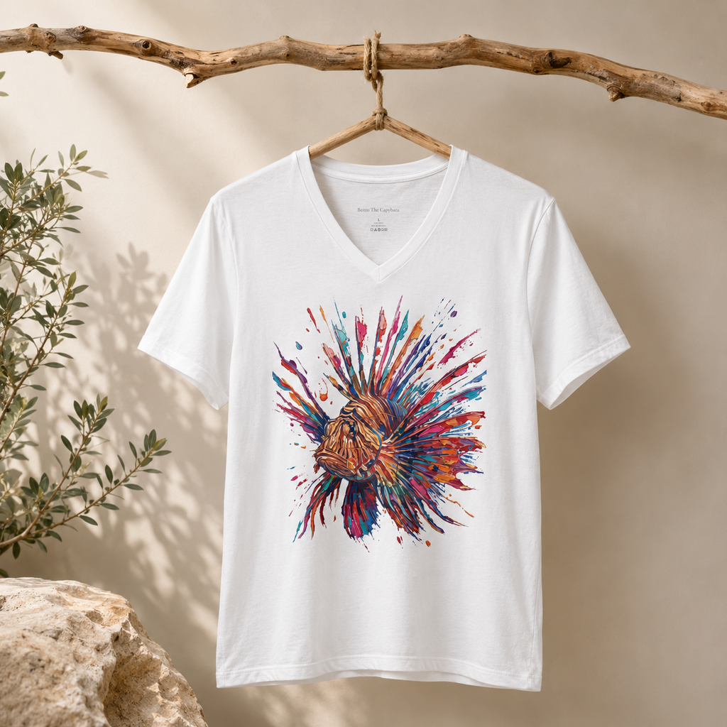 Lionfish in Full Color V-Neck T-Shirt