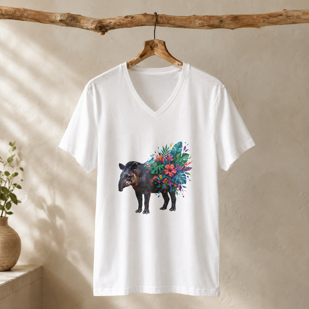 Tapir in Bloom V-Neck T-Shirt