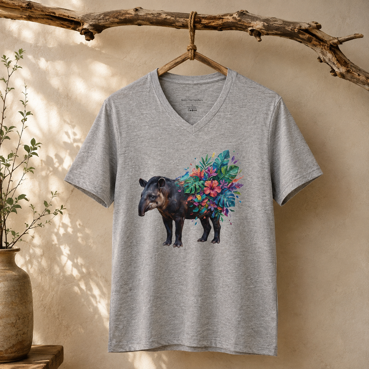 Tapir in Bloom V-Neck T-Shirt