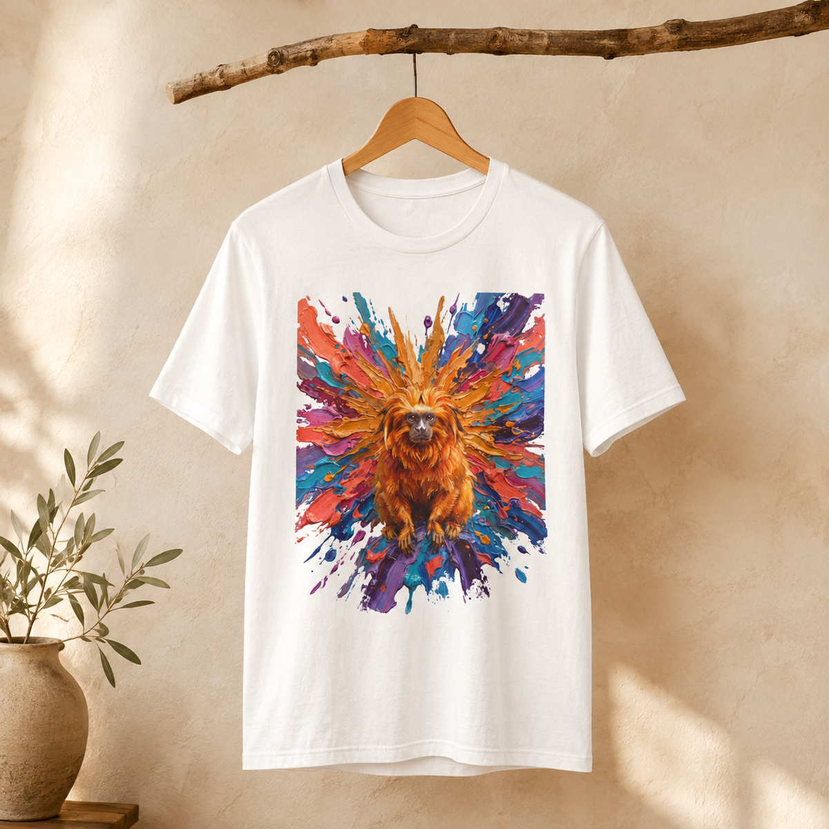 Golden Lion Tamarin in Full Color Round Neck T-Shirt