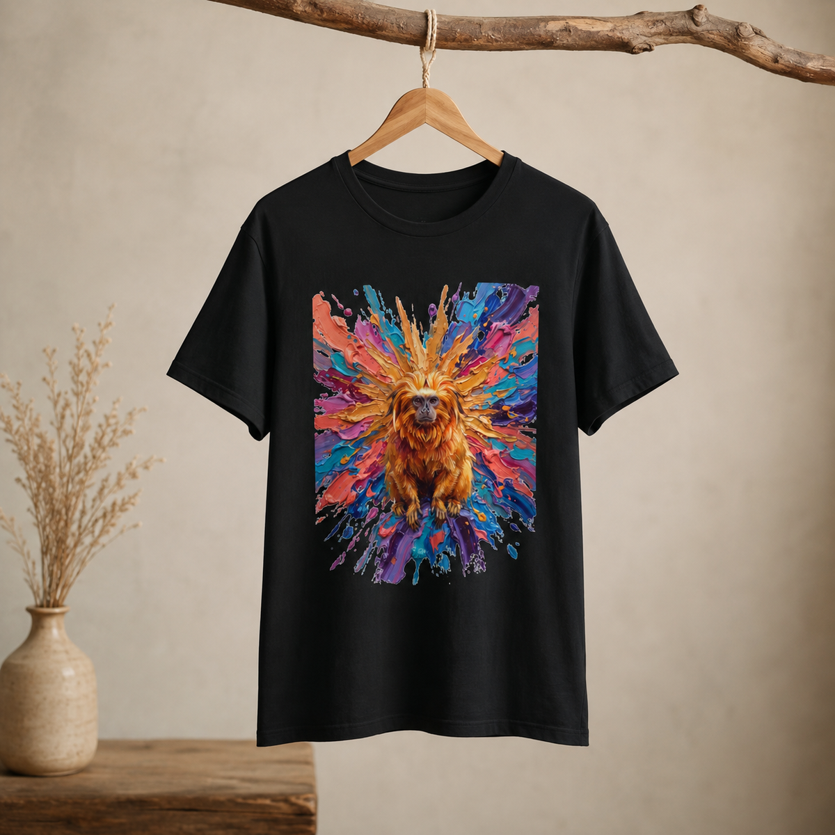 Golden Lion Tamarin in Full Color Round Neck T-Shirt