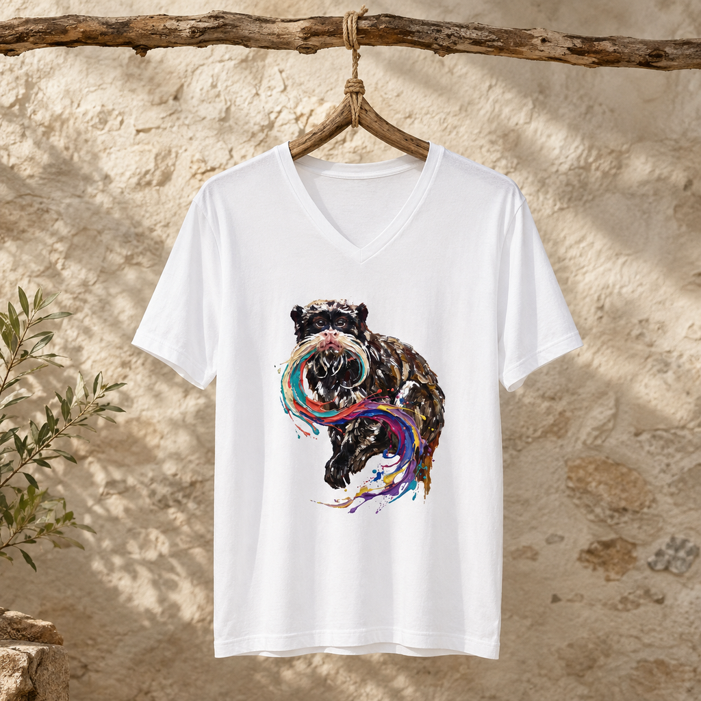 Emperor Tamarin in Motion V-Neck T-Shirt