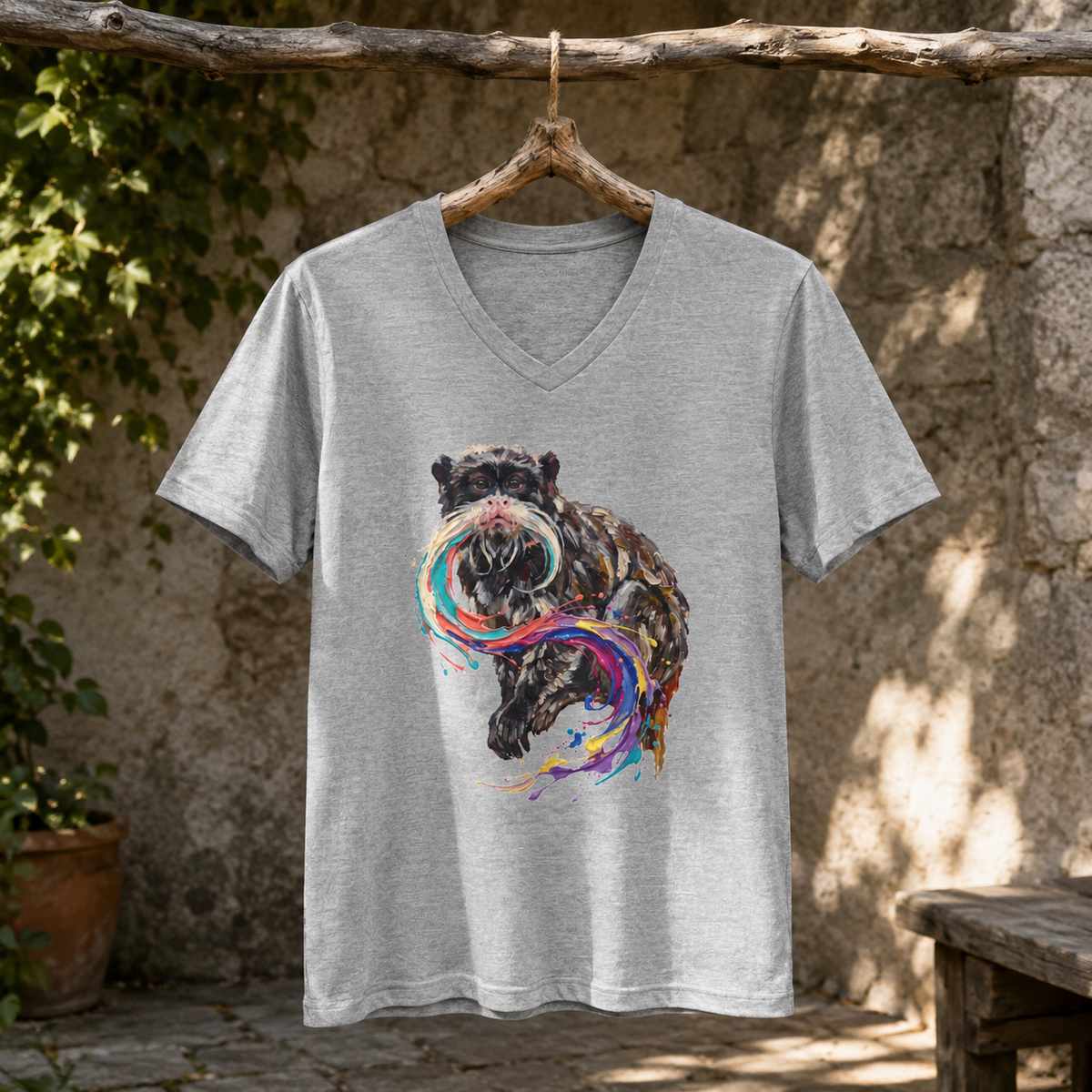 Emperor Tamarin in Motion V-Neck T-Shirt