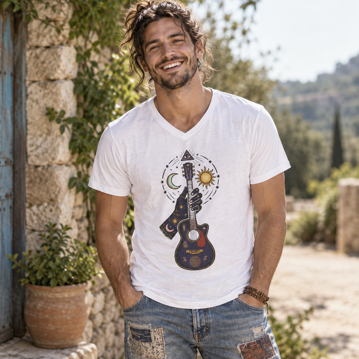Celestial Strings — Unisex Graphic V-Neck T-Shirt