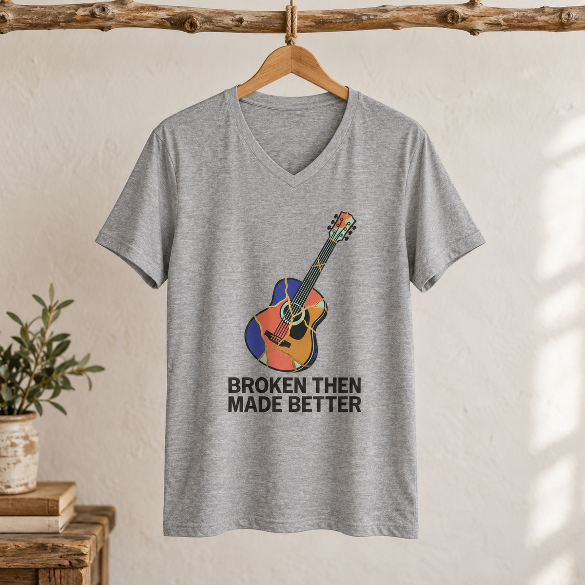 Broken Then Made Better Kintsugi Guitar Unisex V-Neck T-Shirt