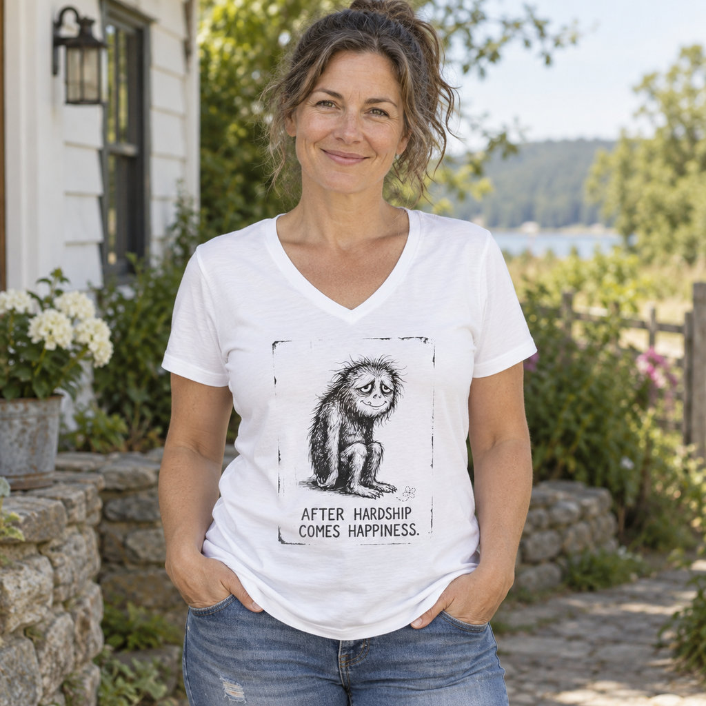 After Hardship Comes Happiness — Unisex Graphic V-Neck T-Shirt