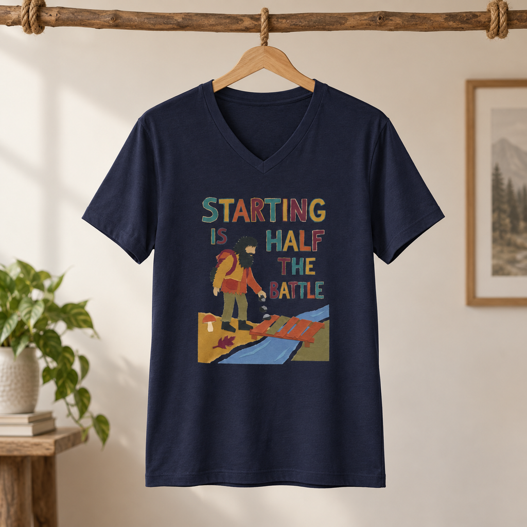 Starting Is Half the Battle — Men's V-Neck T-Shirt