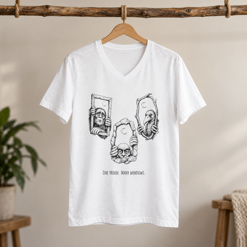 One Moon, Many Windows — Unisex V-Neck T-Shirt
