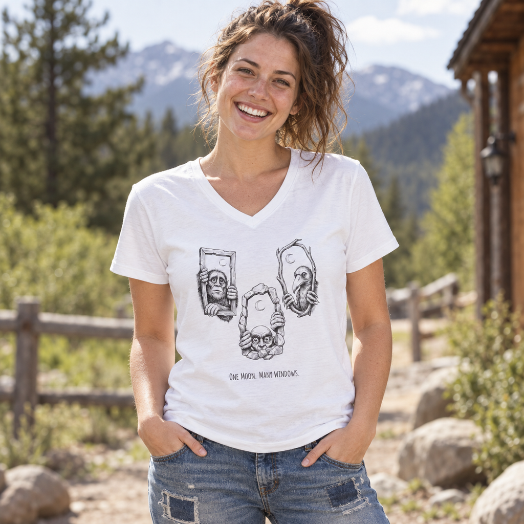 One Moon, Many Windows — Unisex V-Neck T-Shirt