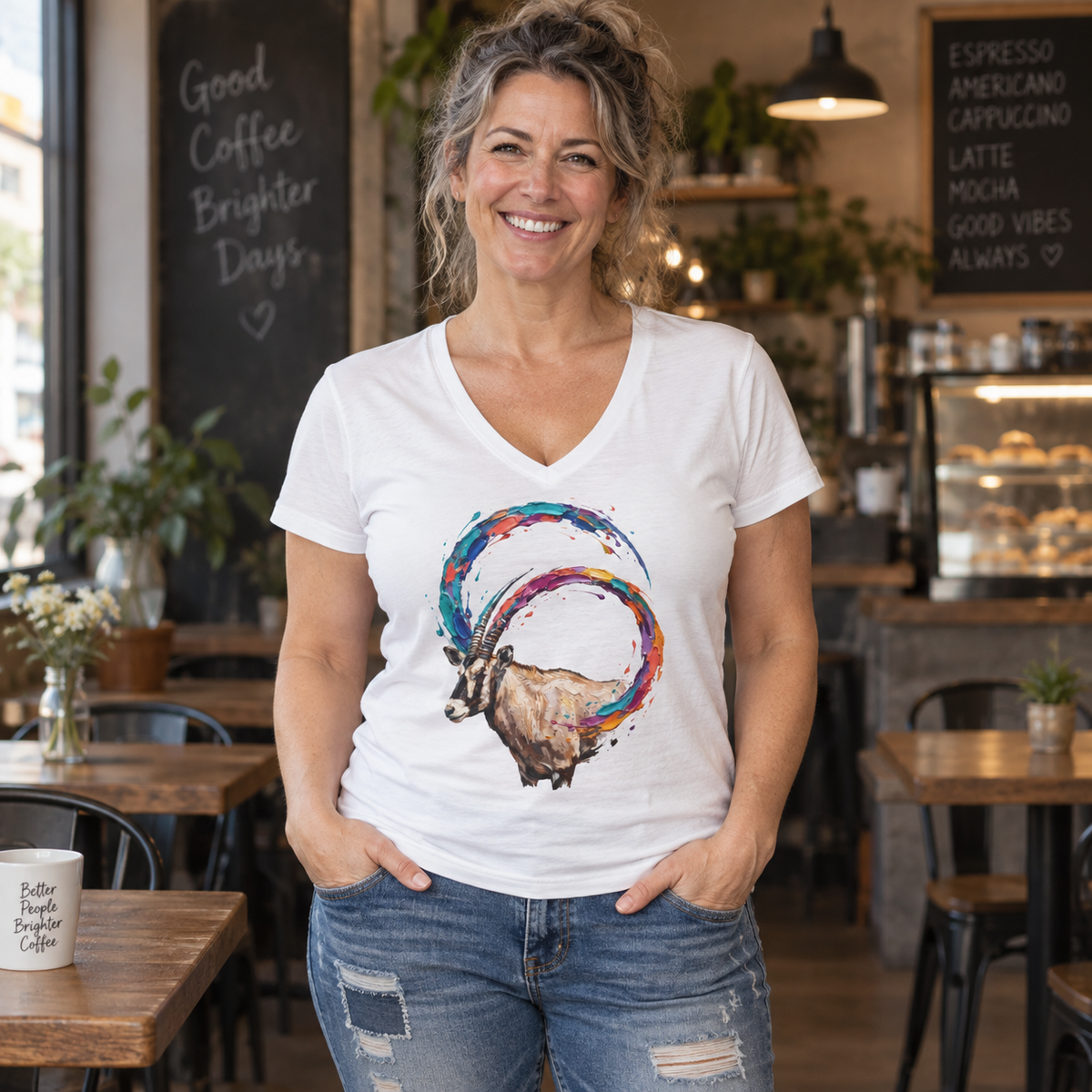 Ibex in Color — Unisex V-Neck Graphic T-Shirt
