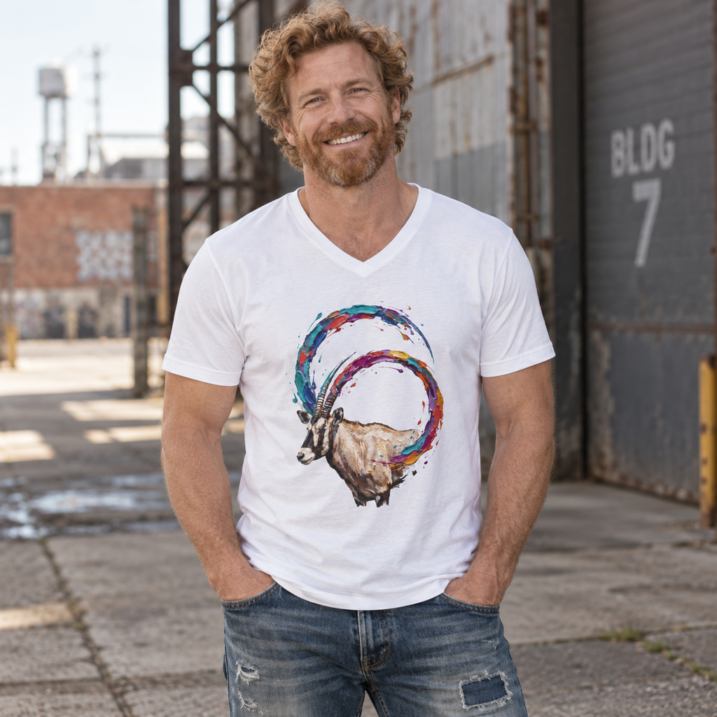 Ibex in Color — Unisex V-Neck Graphic T-Shirt
